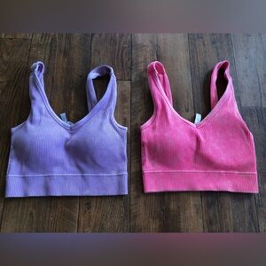 Women's Zenana Ribbed Bralette Tanks S/M, Set Of 2, Soft Padded Pink Purple